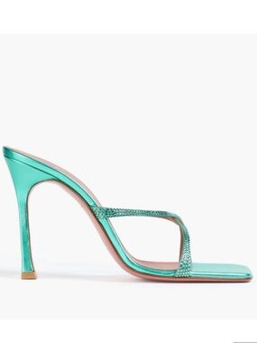 NEW NIB Amina Muaddi Adriana crystal-embellished metallic Heels